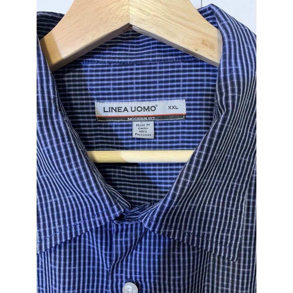 Linea Uomo Button Front Men’s Sz XXL Camp Shirt Blue‎ Modern Fit
